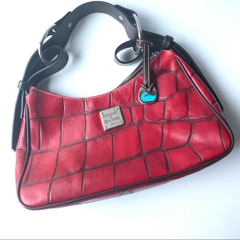 Vintage, Crocodile Dooney & Bourke Shoulder Purse - Red - Picture 2 of 16